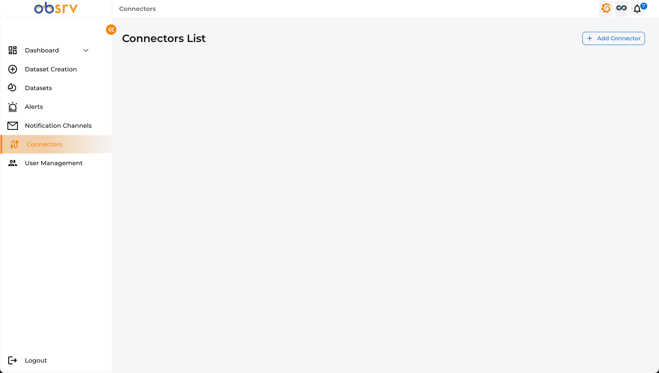 Connectors list page with + Add Connector button