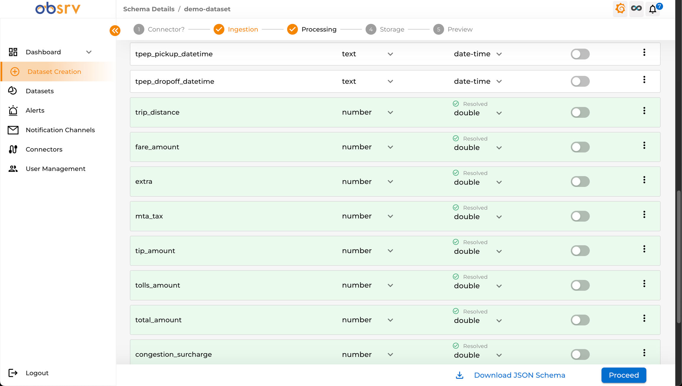 Schema Details with all conflicts showing as Resolved (green)